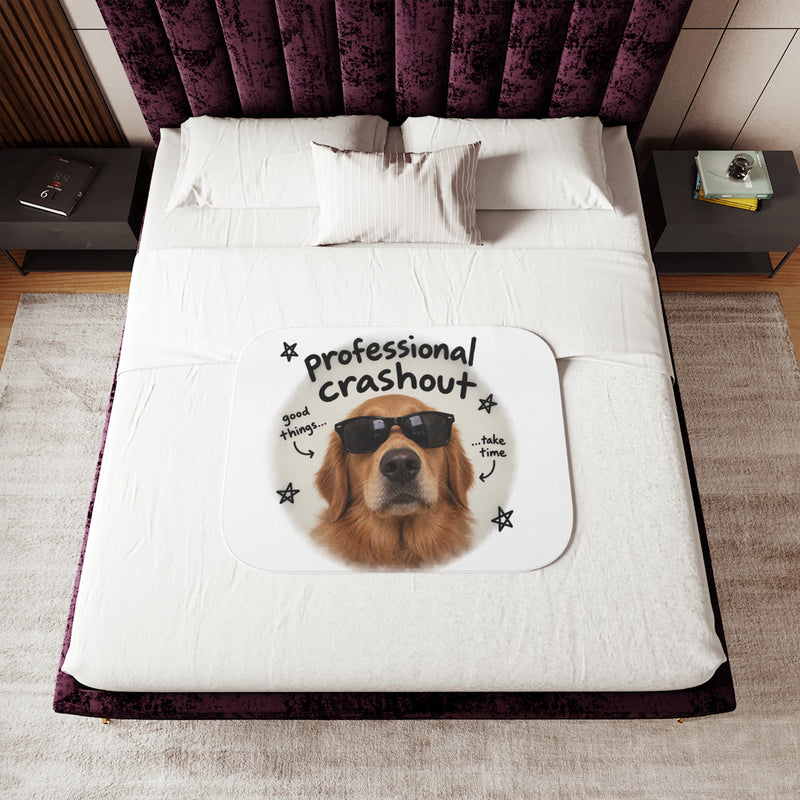 Sherpa Blanket - "Professional Crashout" Golden Retriever Cozy Throw (personalizable)