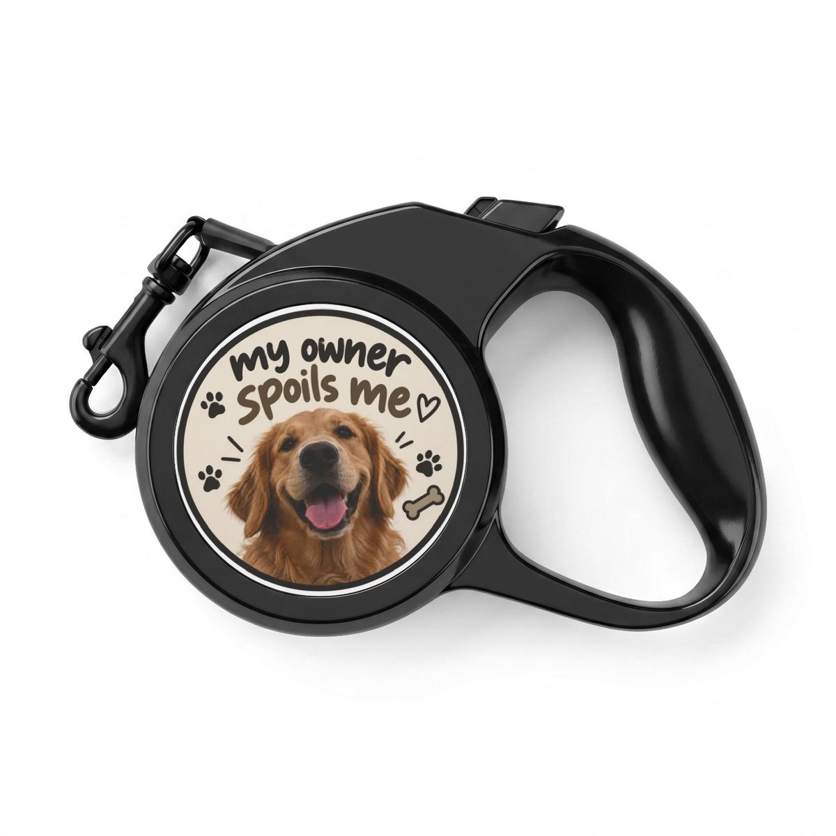 Retractable Dog Leash — "My Owner Spoils Me" Cute Golden Retriever Design