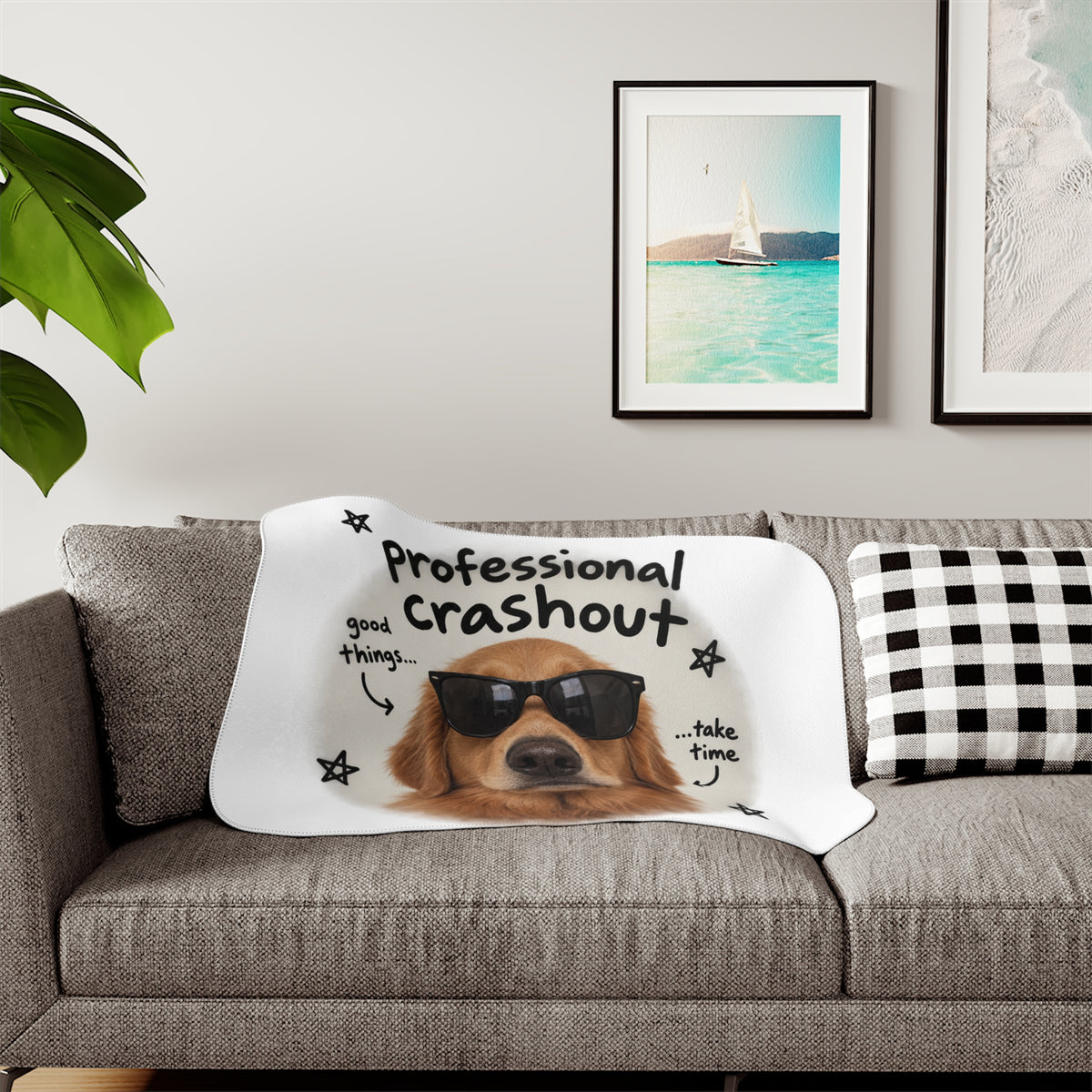 Sherpa Blanket - "Professional Crashout" Golden Retriever Cozy Throw (personalizable)