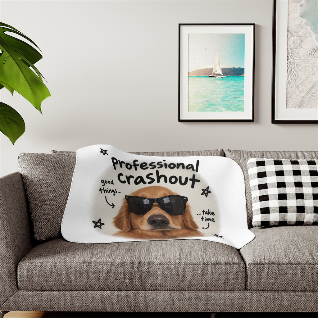 Sherpa Blanket - "Professional Crashout" Golden Retriever Cozy Throw (personalizable)